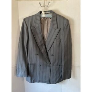 Yves Saint Laurent Mens Grey Pinstripe 100% Wool Double Breasted Blazer France